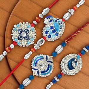 Mahi Combo of Four Meenakari Work Rakhis with Artificial Pearl and ...