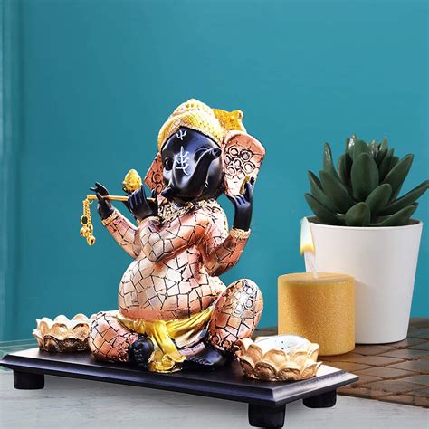 Buy Black and Golden Ganesh Idol Playing Flute for Ganesh Chaturthi ...
