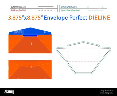 3.875x8.875 inch 3D Regular Envelope die line template and editable ...