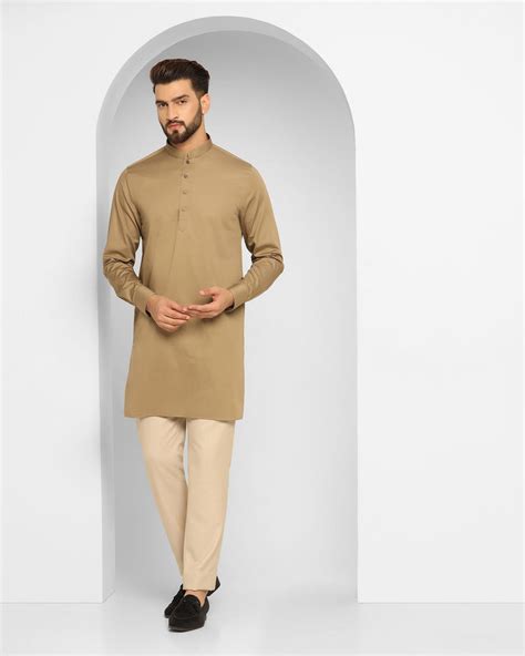 Beige Swarn Textured Achkan Set - Cosmo