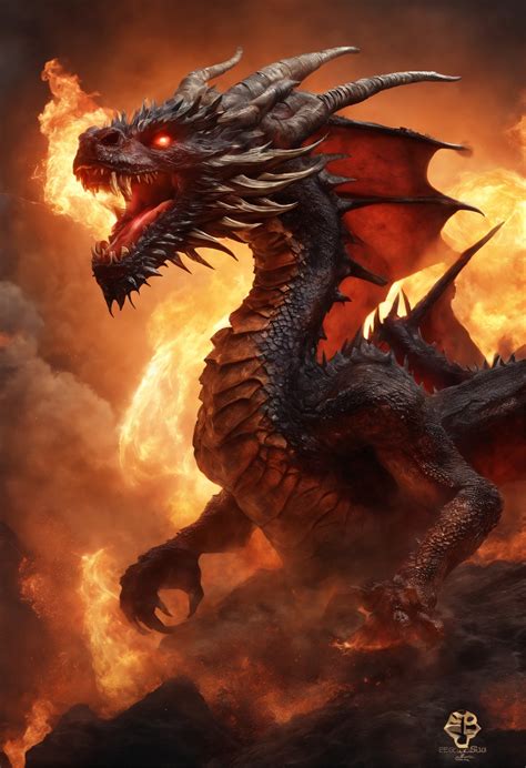 A close up of a dragon with a fire in the background - SeaArt AI