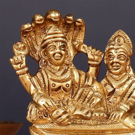 Brass Small Lakshmi Narayan Resting on Sheshanaaga Idol | 3" – Budhshiv.com