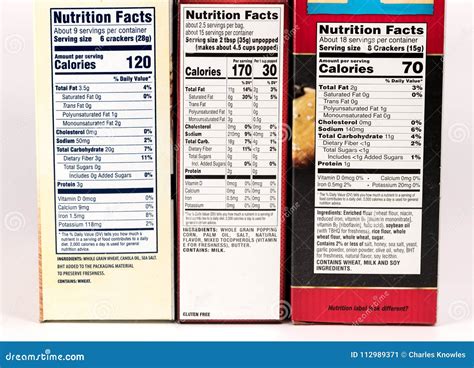 Three Boxes of Crackers with Nutritional Labels Showing Stock Image ...