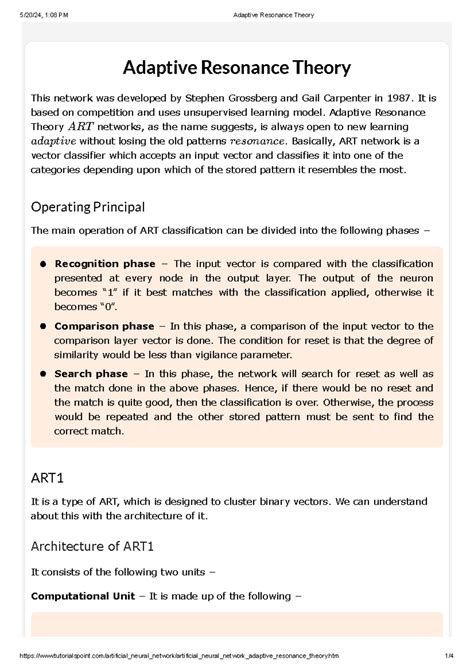 Adaptive Resonance Theory - It is based on competition and uses ...