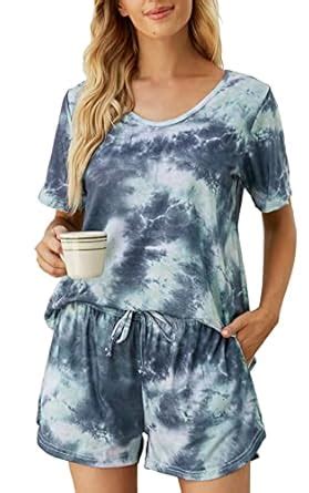 Buy MOYEE Womens Pajama Sets Soft Short Sleeve Shirt and Shorts 2 ...