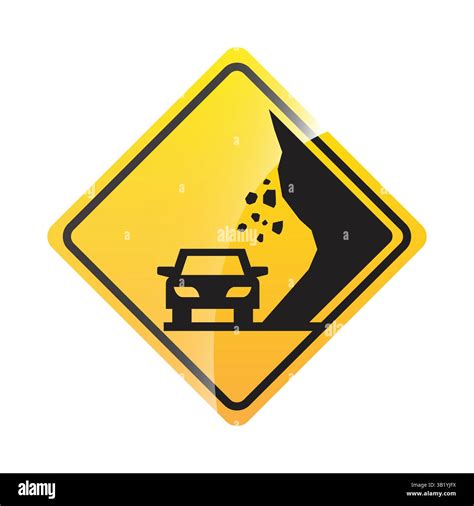 Falling Rocks Warning Sign – Yellow Diamond-Shaped Traffic Sign ...