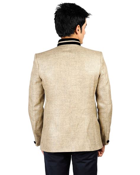 Buy Gold WINTAGE Heathered Single-Breasted Blazer with Contrast ...