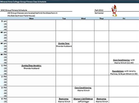 Image result for Weekly Class Schedule Template Excel