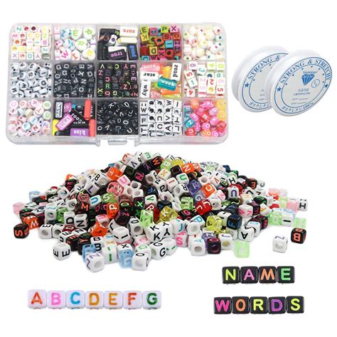 SIMUR DIY Bracelet Letter Beads, Acrylic Alphabet Letter Mixed Cube ...