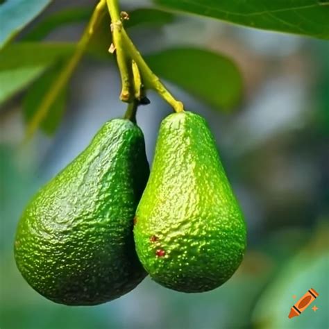 Big green smooth-skinned florida avocados growing on florida avocado trees