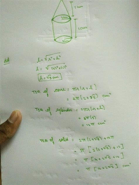 A cone is surmounted on a cylinder of radius and height 1 cm each, and ...