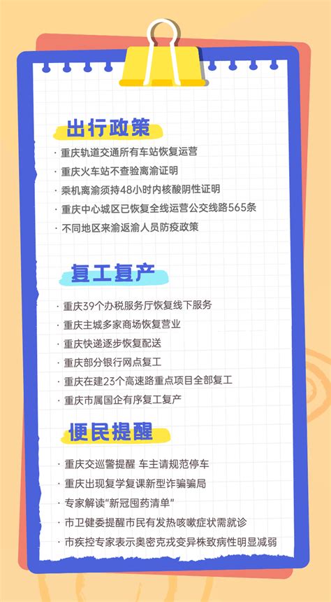 重庆最新出行政策、复工复产情况、官方便民提醒消息汇总_核酸_要求_小时