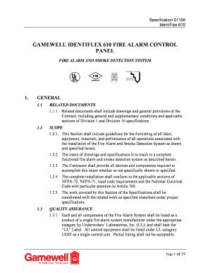 Fillable Online GAMEWELL IDENTIFLEX 610 FIRE ALARM CONTROL PANEL Fax ...
