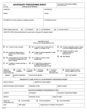 Fillable Online casb uscourts ADVERSARY PROCEEDING SHEET Fax Email ...