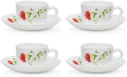 Larah by Borosil Waltz Opalware Cup and Saucer Set of 8 pcs | Tea ...