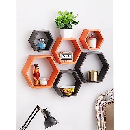 Artesia - SCDR-152 Decorative Wooden Brown & Orange Hexagon Shape Wall ...