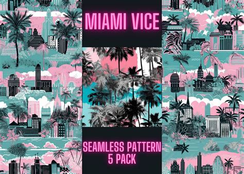 Seamless Pattern With Miami Vice Colors - 5 Pack - Scrapbook Paper ...