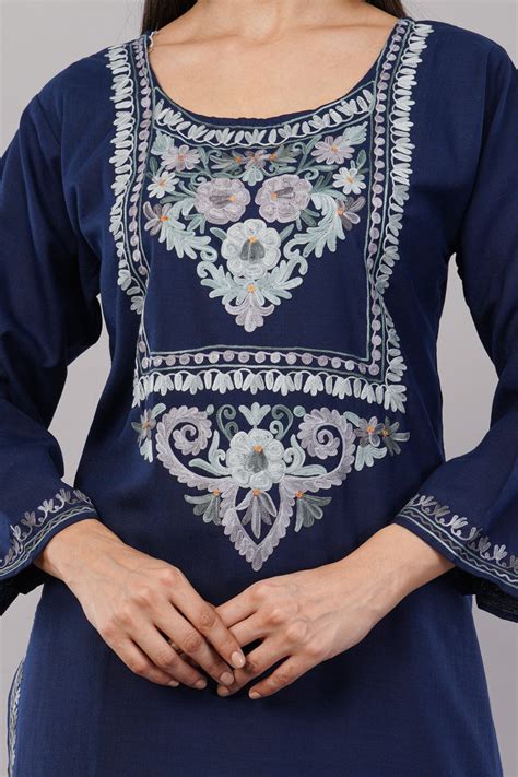 Midnight Blue Ruby Cotton Kurta with Aari Embroidery – Shop Elegant ...