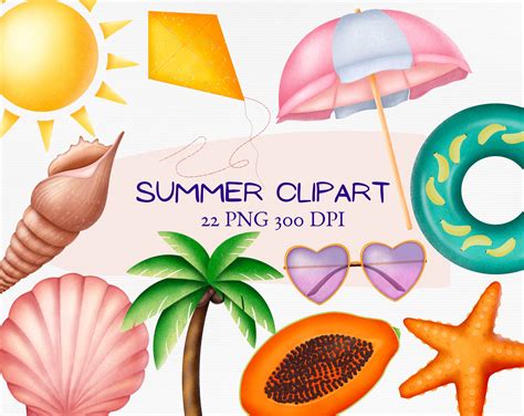 Summer Clipart, Beach Png Tropical Illustration, Ice Cream Papaya ...
