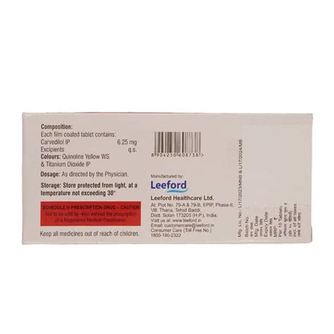 Carveford 6.25 MG Tablet (10): Uses, Side Effects, Price & Dosage ...