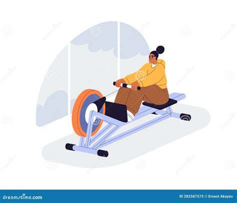 Training on Rowing Machine. Woman Doing Rower Exercise for Back, Core ...