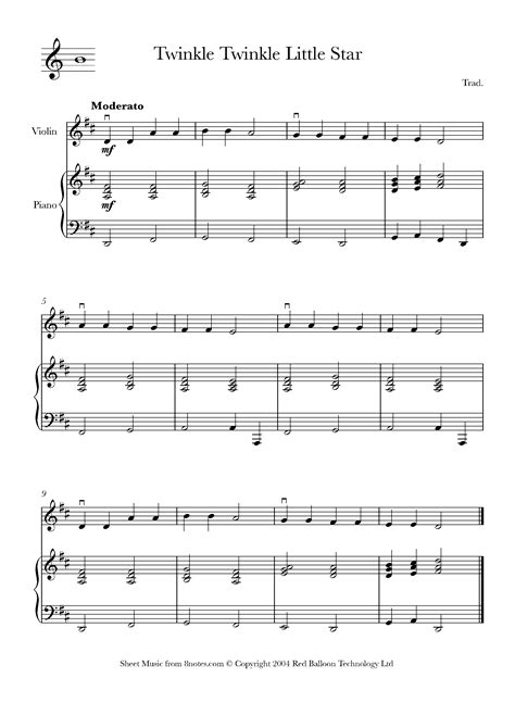 Twinkle Twinkle Little Star Sheet music for Violin - 8notes.com
