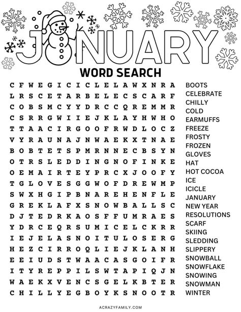 Free Printable January Word Search | Free printable word searches, Fun worksheets, Winter words