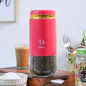 Market99 Glass Tea Storage Jar (850ml) | Red Cylindrical Containers for ...