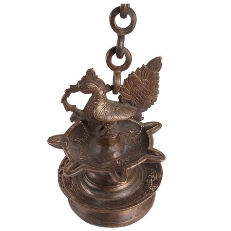 Brass Peacock Hanging Diya With Long Chain