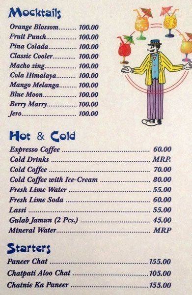 Menu at Buffet House, Jaipur