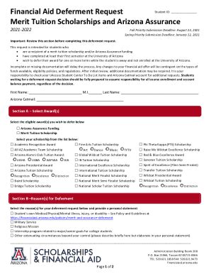 Fillable Online financialaid arizona Deferment for Merit Tuition and ...