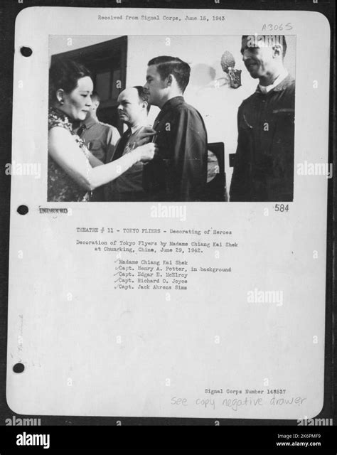 Decoration Of Tokyo Flyers By Madame Chiang Kai Shek At Chungking ...