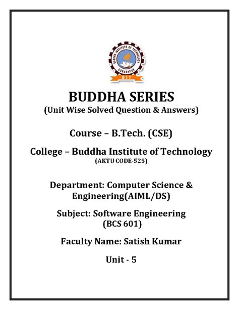 B.Tech. (CSE) SE Buddha Series: Unit 5 Solved Q&A Insights - Studocu