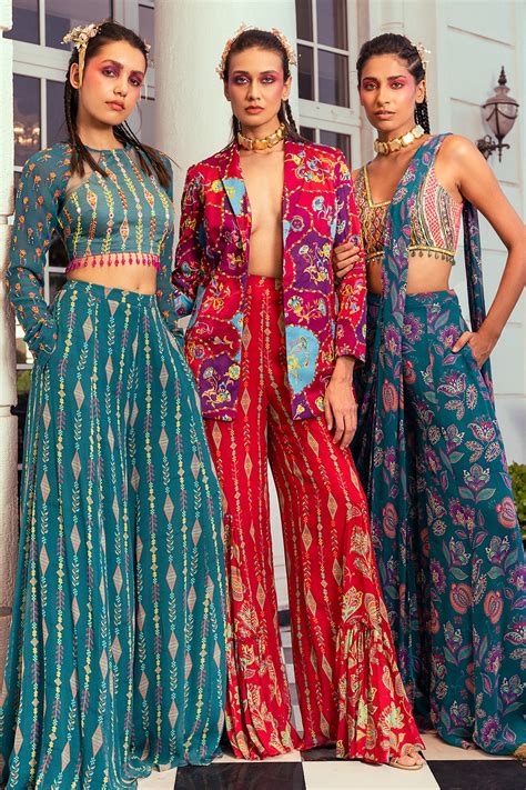 CRIMSON RED PRINT & EMBROIDERED BLAZER SET