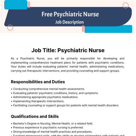 Free Psychiatric Nurse Job Description Template to Edit Online