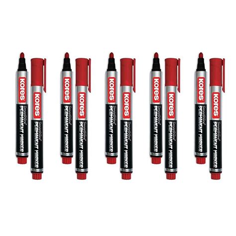 Kores Smoothline+ Permanent Marker Pen, Red | Pack of 10 | Bold, Fade ...