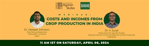 Webinar – Costs and Income from Crop Production in India, Online event ...