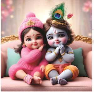 Good Think Bal Krishna Radha Smiley God Wall Poster For Pooja Room ...