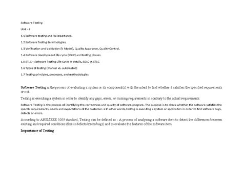 Unit 1 - notes - Software Testing Unit – I 1 Software testing and its ...