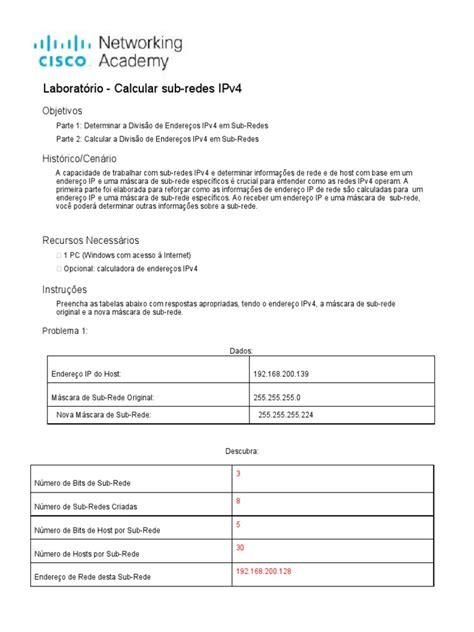 Lab Calculate IPv4 Subnets 的图像结果