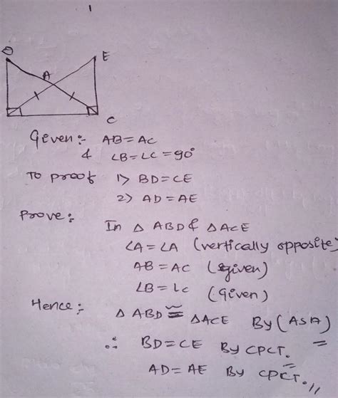 in the given figure AB=AC and angle DBC=angle ECB=90 degree prove that1 ...