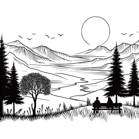 Illustration vectorielle de dessin à la main d'un paysage naturel ...