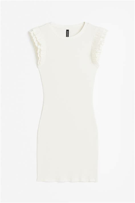 Flutter-sleeved bodycon dress - Cream - Ladies | H&M IN