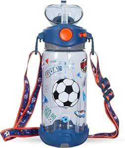 Football Theme Goal Kids Water Bottle with Straw/Lanyard for School ...