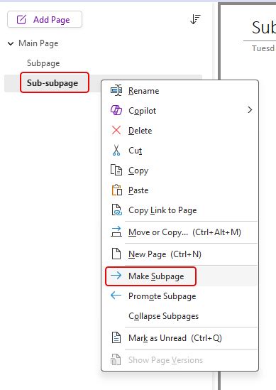 Image result for OneNote Sub Page