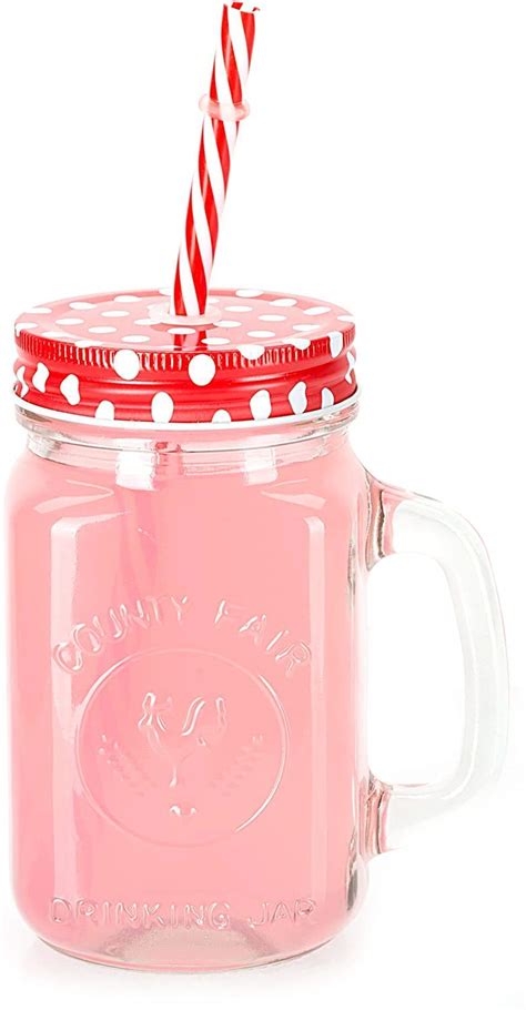 HAPPY BORN Glass Jar with Lid and Straw Multicolour Mugs with Handle ...