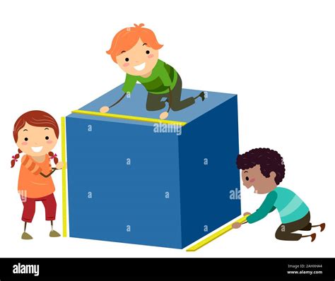Illustration of Stickman Kids Measuring a Cubes Height, Width and Length for Geometry Class ...