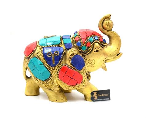 Buy Maharaja Elephant Gemstone Brass Showpiece - 4 Inches Brass ...