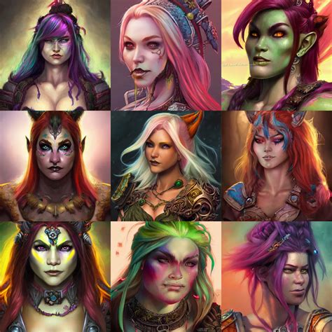 beautiful greenskin orc girl with multicolored - | Stable Diffusion