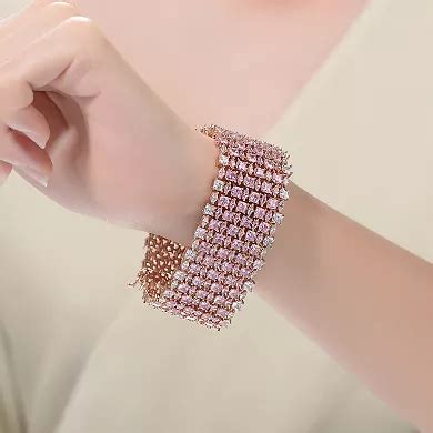 18k Rose Gold over Sterling Silver Pink Cubic Zirconia 8-Row Tennis ...